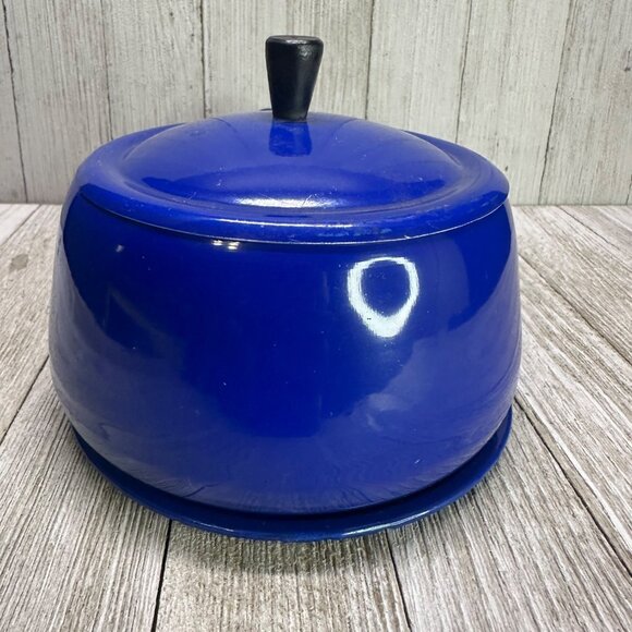 Vtg Blue Pot Metal Retro 70's Style MCM Lid Plate Handle 4.5" DIA 3" Tall - Picture 5 of 11